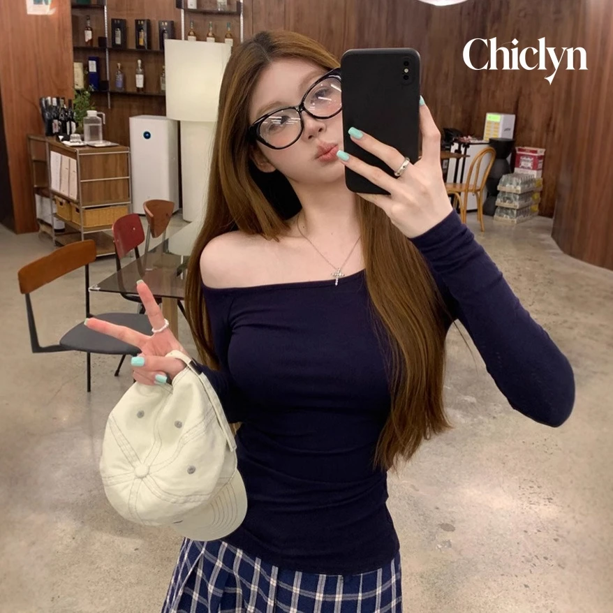 Spicy Girl Slim Fit Shoulder Bared Long Sleeve T-Shirt Women's Early Autumn Versatile Base Layer Shirt Design Sensation