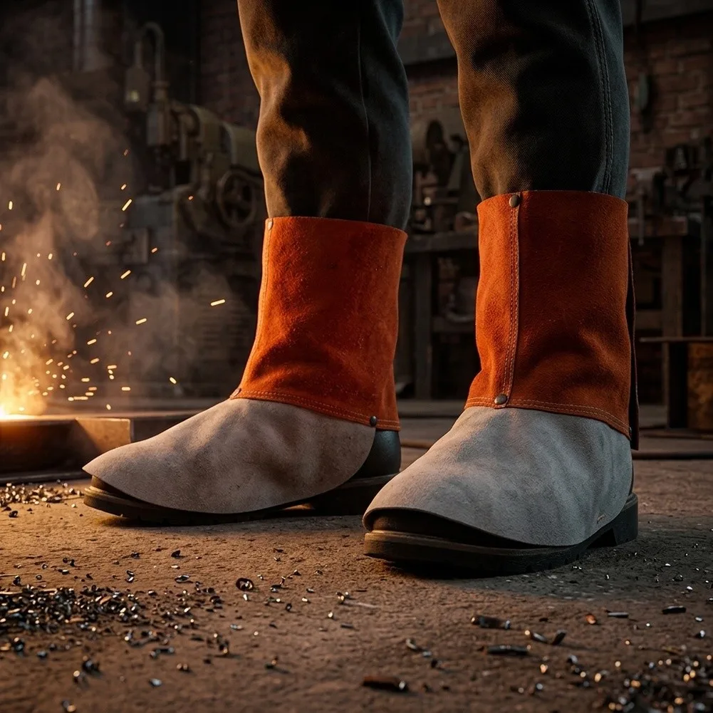 Welding Foot Protectors Made of Leather - Heat Resistant Boot Covers Gaiters for Daily Use in Metalworking Environments