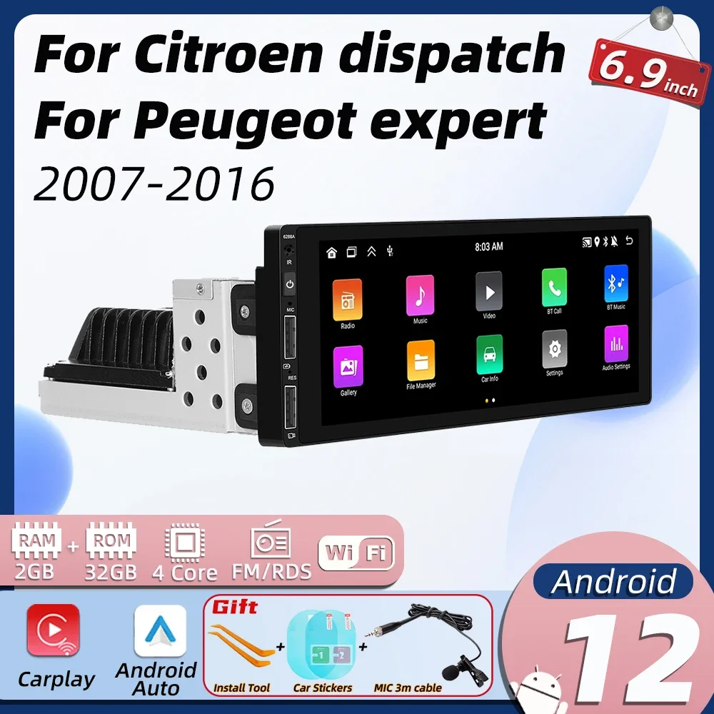 

Автомагнитола 1din для Citroen Dispatch Peugeot Expert 2007-2016, мультимедийная автомобильная стереосистема 1 Din на Android, Автомагнитола для Carplay с GPS