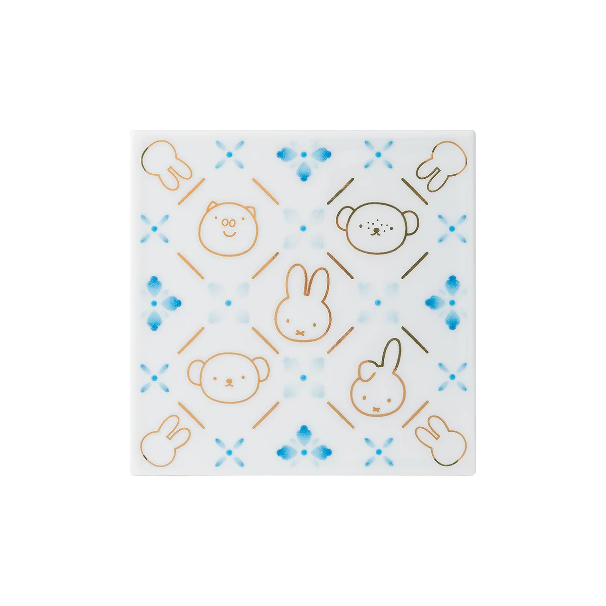 Miffy Porcelain Art Tile, Flower Window Friends, Jingdezhen Ceramic Coaster, Blue Floral Gold Art, Art Plaque, Home Decor Gift