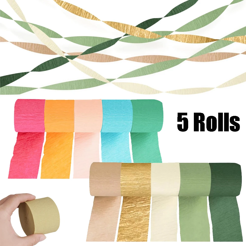 5 rollos de serpentinas de papel crepé de arcoíris para fiesta, cumpleaños, boda, despedida de soltera, novia, decoración de fondo colgante de Candyland