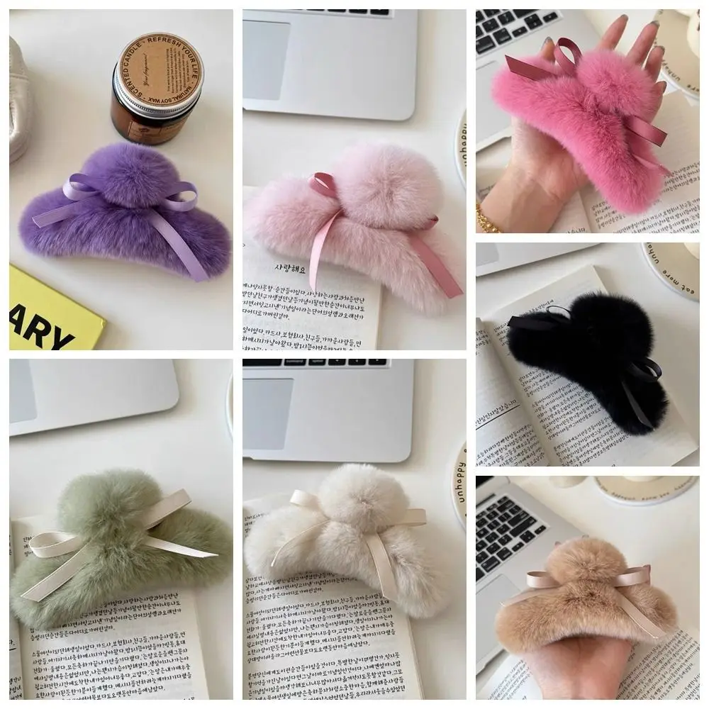Korean Plush Hair Claw For Girls Autumn/Winter Rabbit Fur Gentle Bow Hair Clip Fashion Headwear Hair Accessories image 5