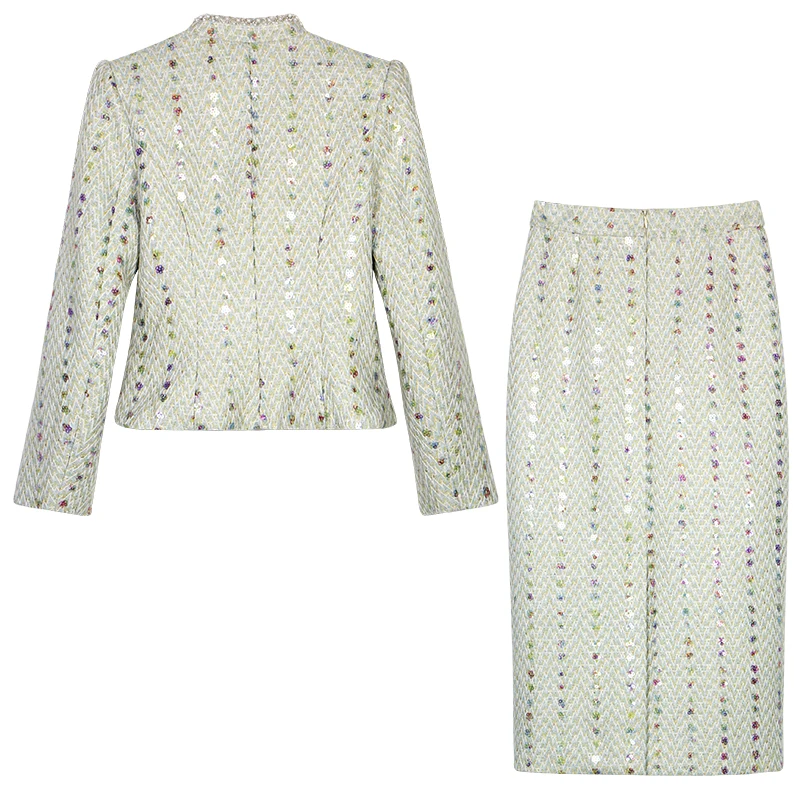 New fashionable and elegant light luxury socialite heavy industry sequin temperament small fragrance jacket + slim skirt suit