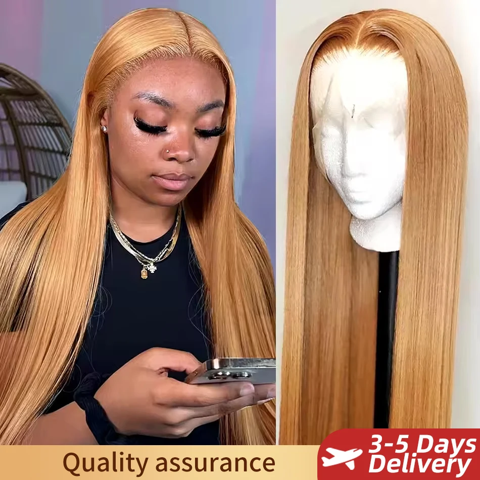 

13x6 Прозрачные медовые блондинки кружевные фронтальные парики 27 # Цветные прямые парики из натуральных волос на кружеве, длинные прямые парики из человеческих волос