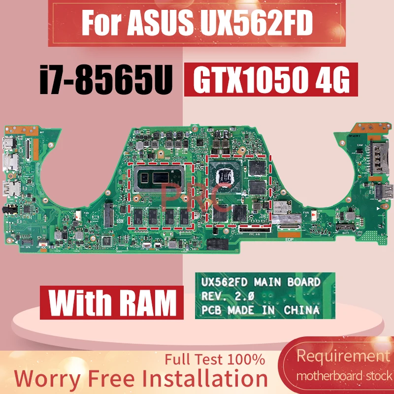 REV.2.0 For ASUS UX562FD MAIN BOARD SREJP i7-8565U GTX1050 4G N17P-G0-A1 With RAM Notebook Mainboard