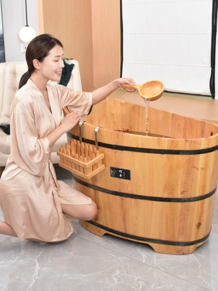 Hxl Bath Wooden Barrel Bathtub Bath Bucket Solid Wood Basin Sweat Steaming Bath Barrel