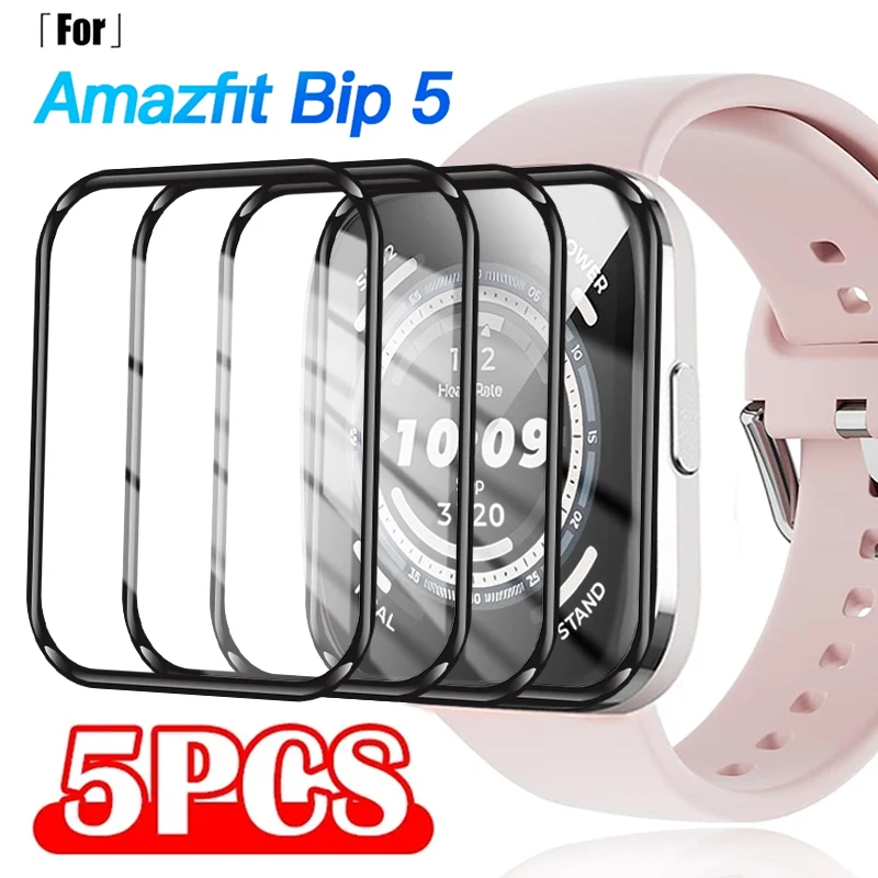 1-5PCS Screen Protector For Amazfit Bip 5 Full Curved Protective Film For Amazfit Bip 5 Anti-scratch Soft Protective Cover Film