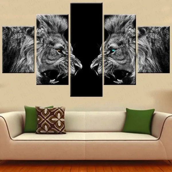 Low luxury 100CM5 high-definition printing painting roaring color lion art living room room decoration mural