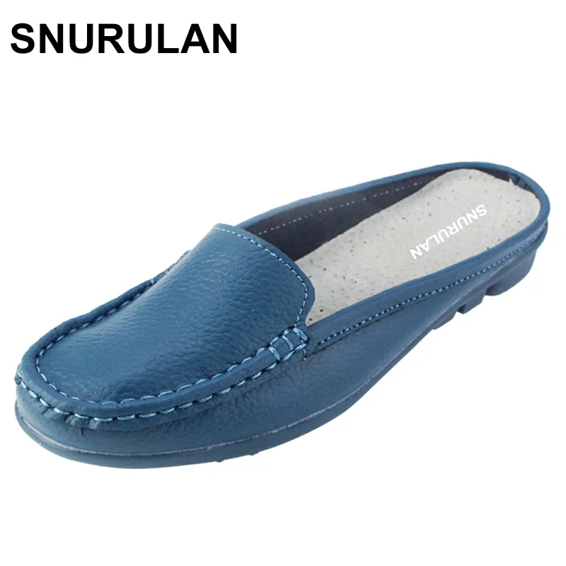 SNURULAN Women Slippers summer half slippers flip flops Genuine Leather sandals clogs Shoes Woman Plus Size 35-41