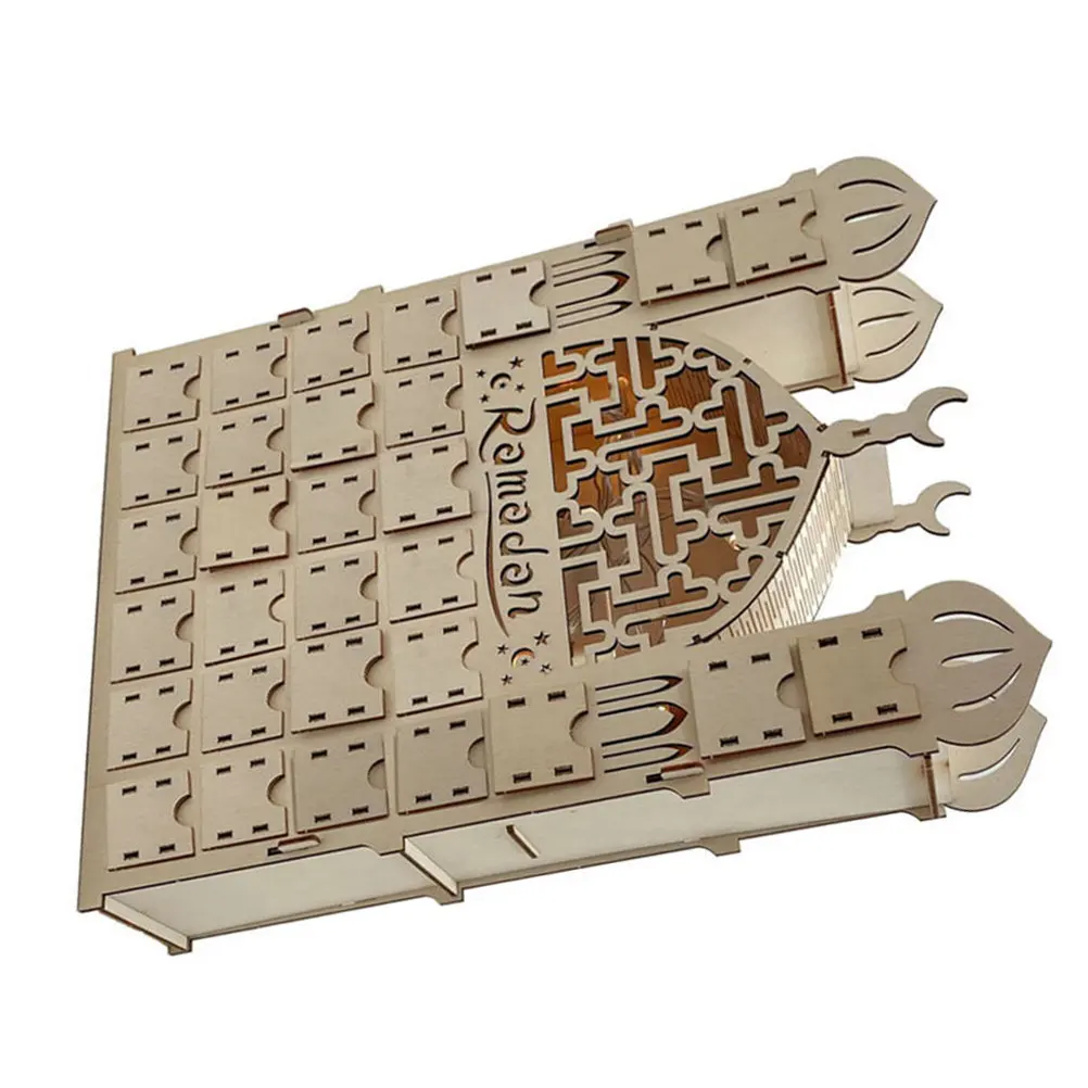 

Деревянное украшение «Ид Мубарак» с ажурным исламским дизайном, праздничный декор для дома, украшение для вечеринки в честь Рамадана, светящееся настольное деревянное изделие