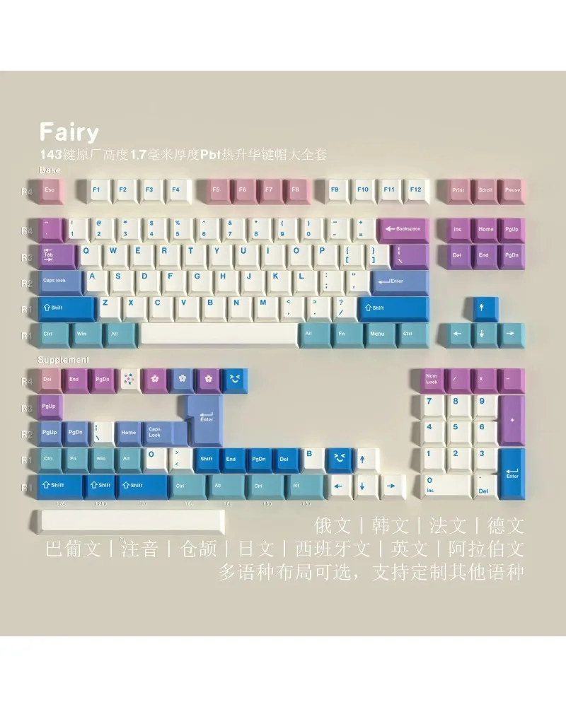 Fairy Themed PBT Sublimation Keycaps Original Cangjie Arabic Korean German French Spanish Russian Mechanical Keyboard