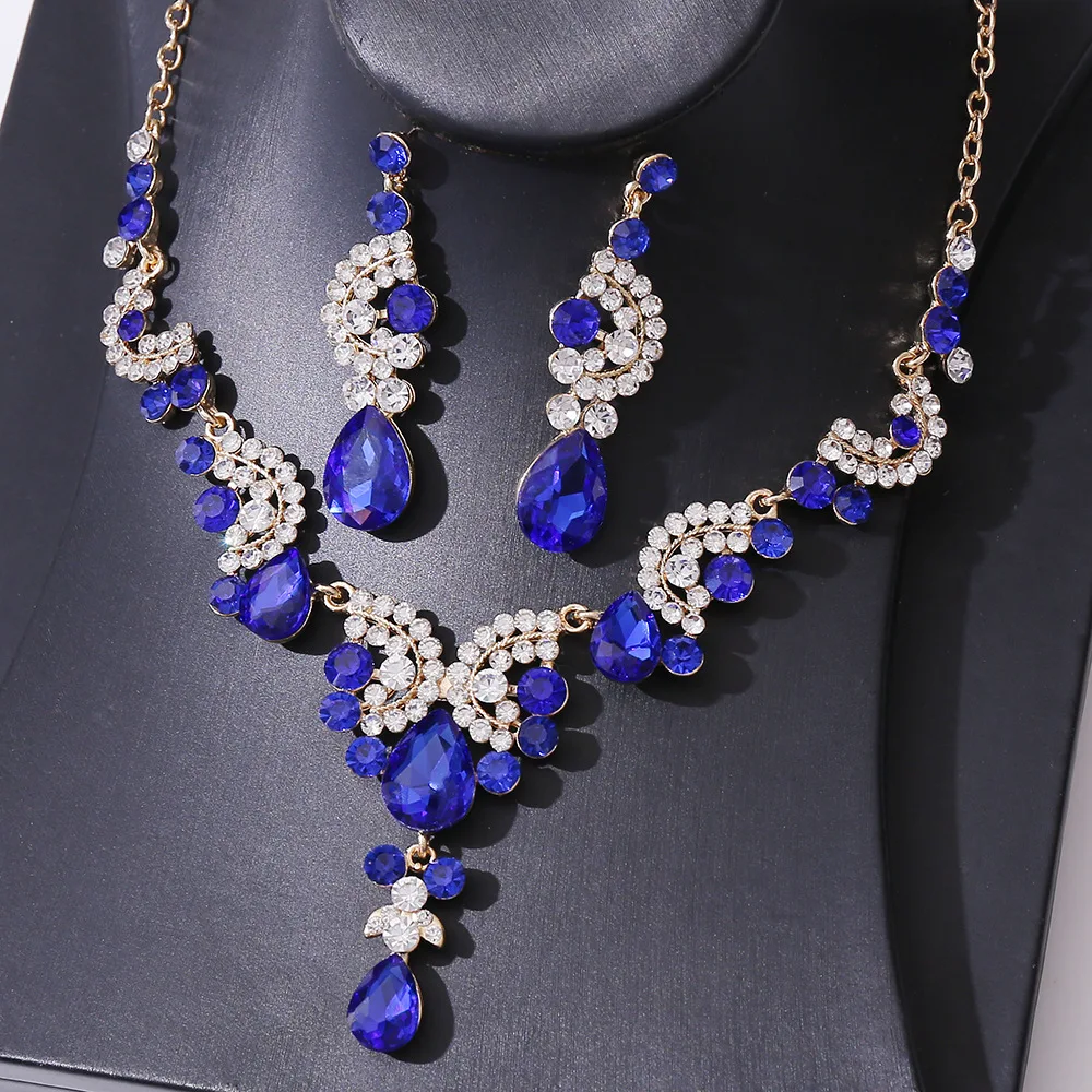 KMVEXO Fashion Crystal Bridal Jewelry Sets Gold Color Rhinestone Chokers Necklace Earrings Wedding African Beads Jewelry