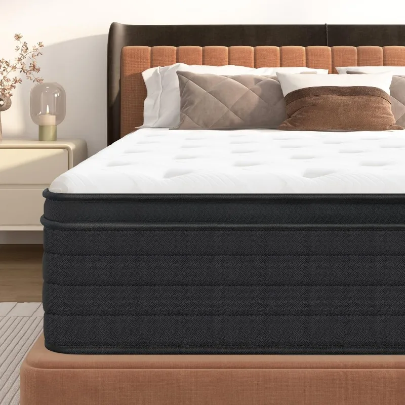 Queen Mattress 12 Inch Hybrid Mattress with Gel Memory Foam, Individual Pocket Spring Bed Mattress, Medium Firm Mattress Queen