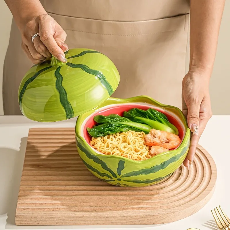 instant noodle bowl with lid, household one-person soup noodle bowl, ceramic snail powder bowl, high-value tableware