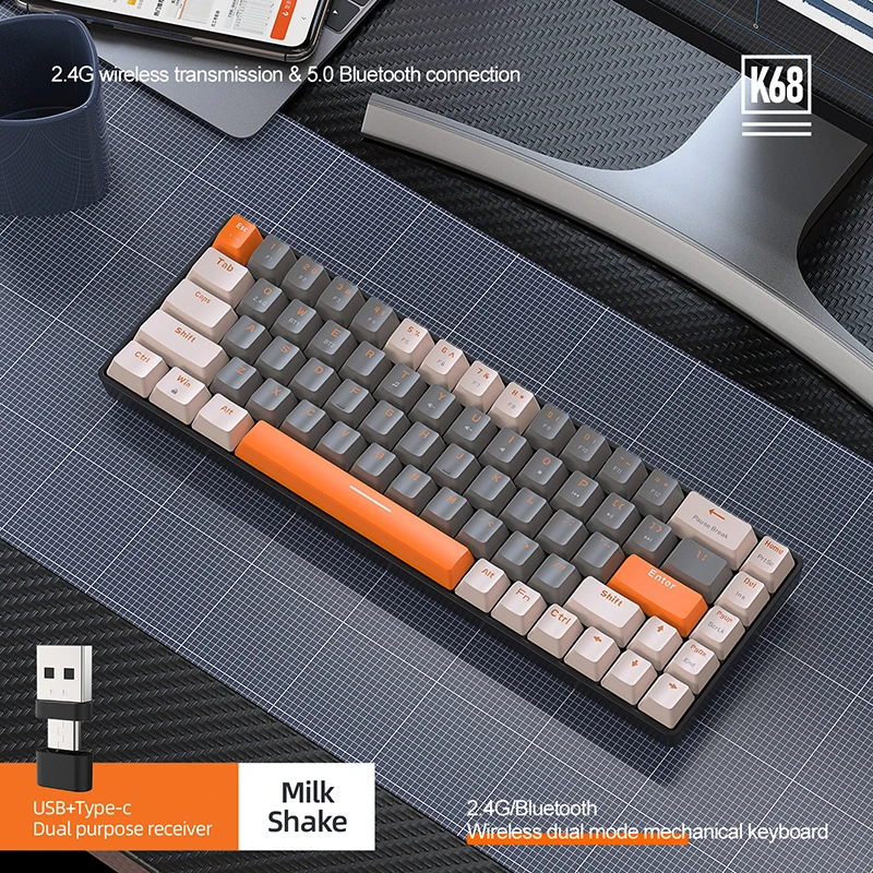 K68 Bluetooth-Compatible Mechanical Keyboard Splash-resistant Quiet Keyboard For Computer Desk