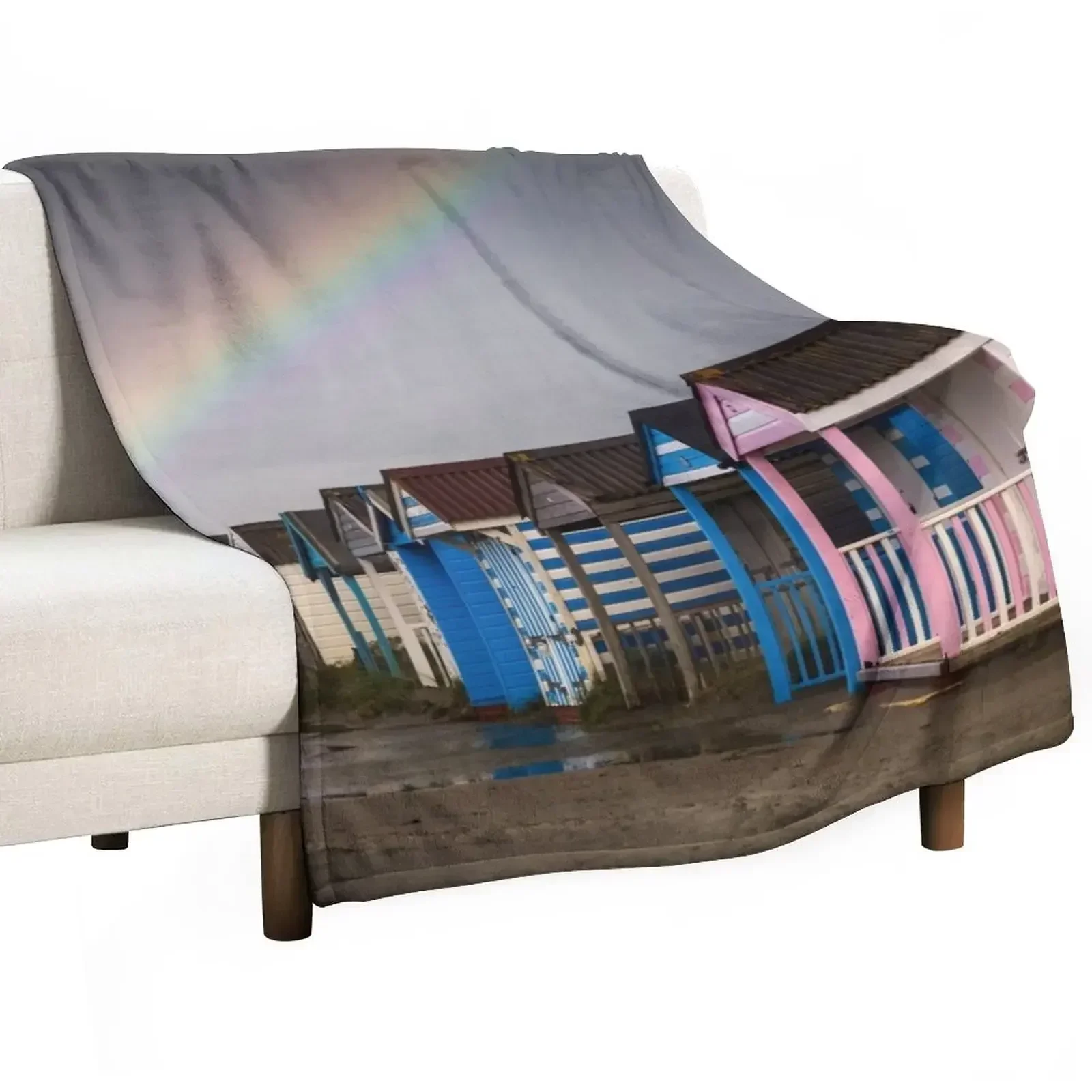 

New Rainbow over the Beach Huts Throw Blanket cosplay anime Furry Summer Beddings Sofa Blankets