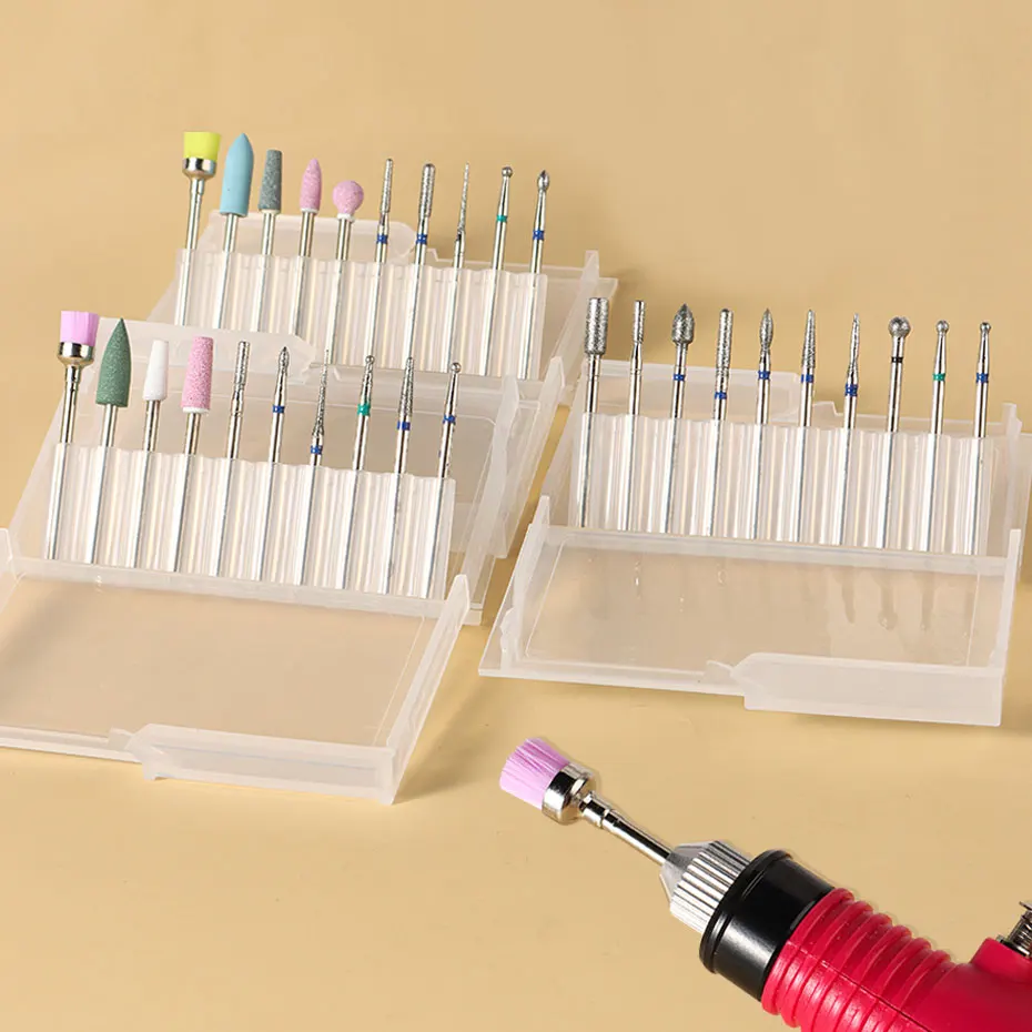 1 Box Diamond Drill Bit Nail Files Set Cuticle Burr Milling Cutter For Manicure Portable Dust Clean Brush Nails Polishing Tools