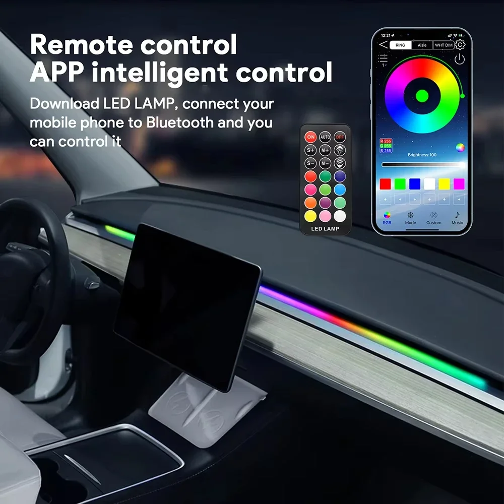 Car Universal LED Ambient Strip Light For Tesla Model 3 Y S X LED Interior RGB USB APP Control Remote Symphony Atmosphere Lamp