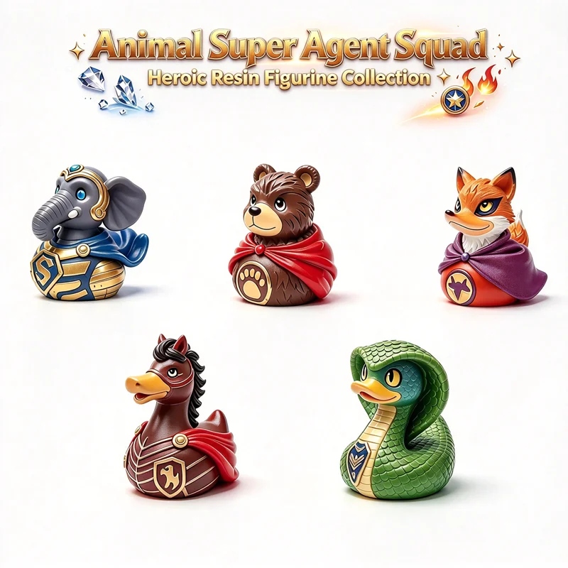 New Super Agent Squad Resin Duck Figurines Hero Animal Sculpture Car Dashboard Desk Ornament Fantasy Collectible Home Decor Gift