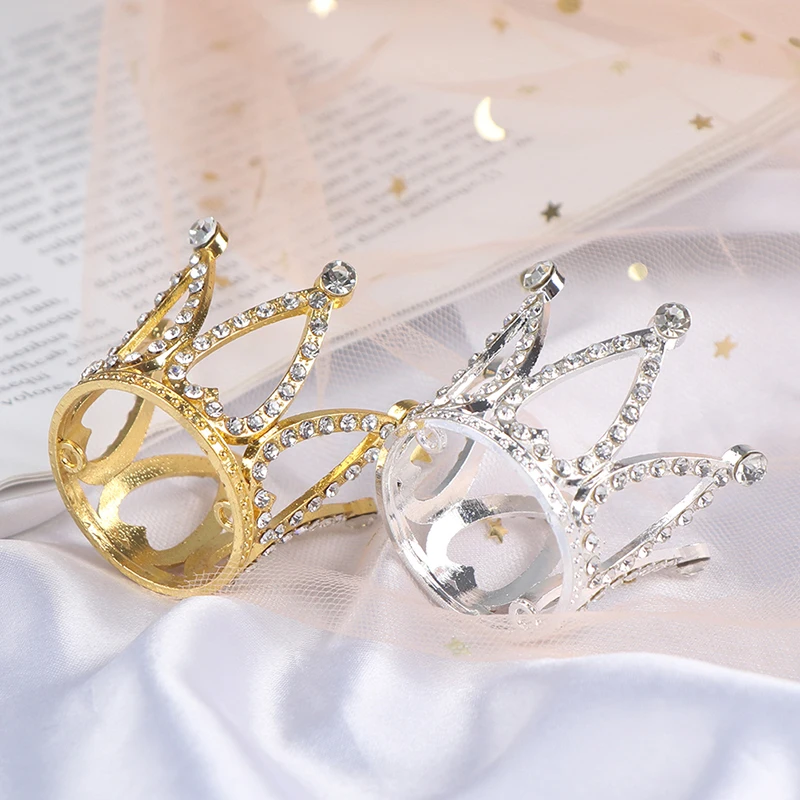 Mini Crown Princess Topper Crystal Pearl Tiara Children Hair Ornaments for Wedding Birthday Party Cake Decorating Tools