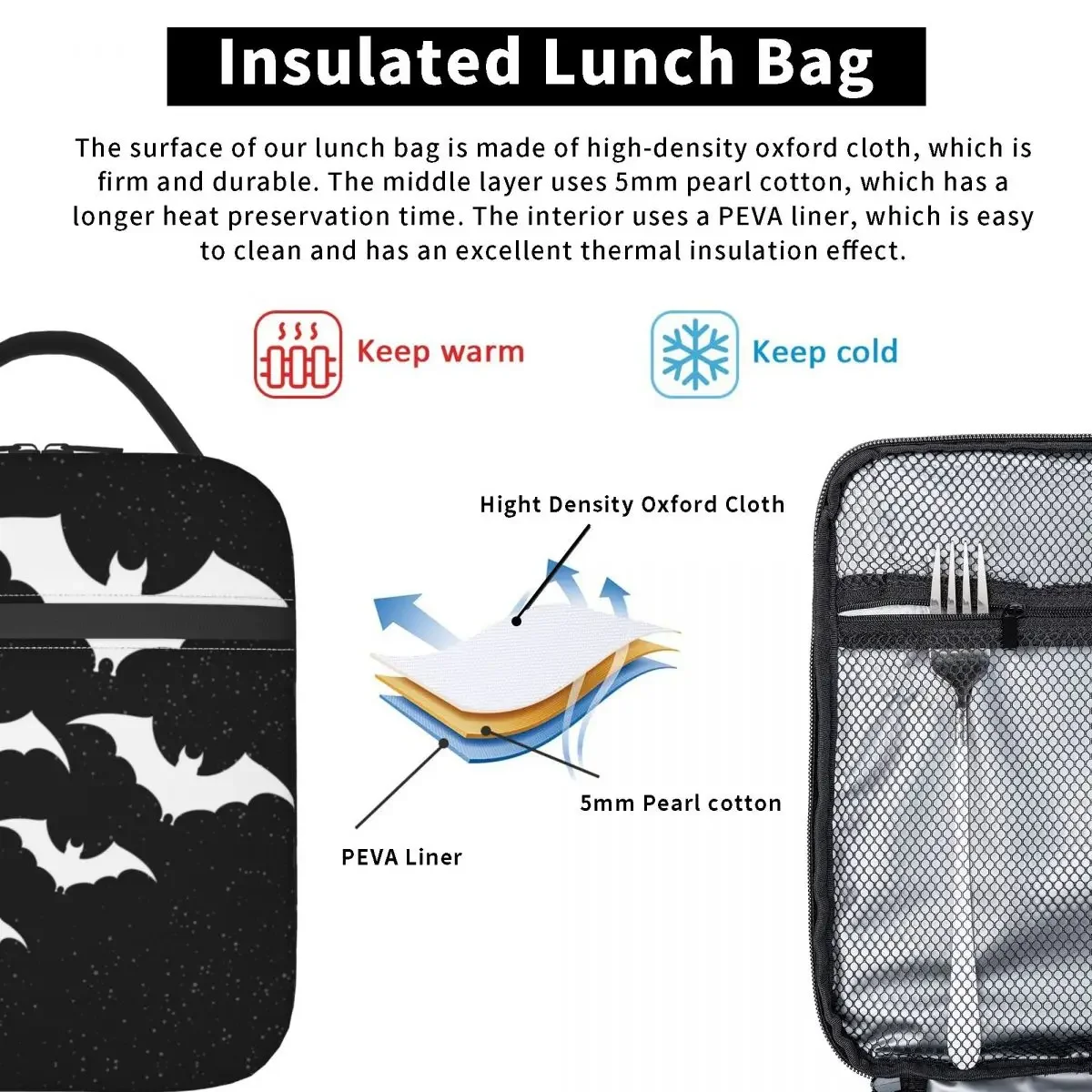 Custom Bats In The Night Lunch Bag Men Women Thermal Cooler Insulated Lunch Box for Kids School Children Office Work Travel