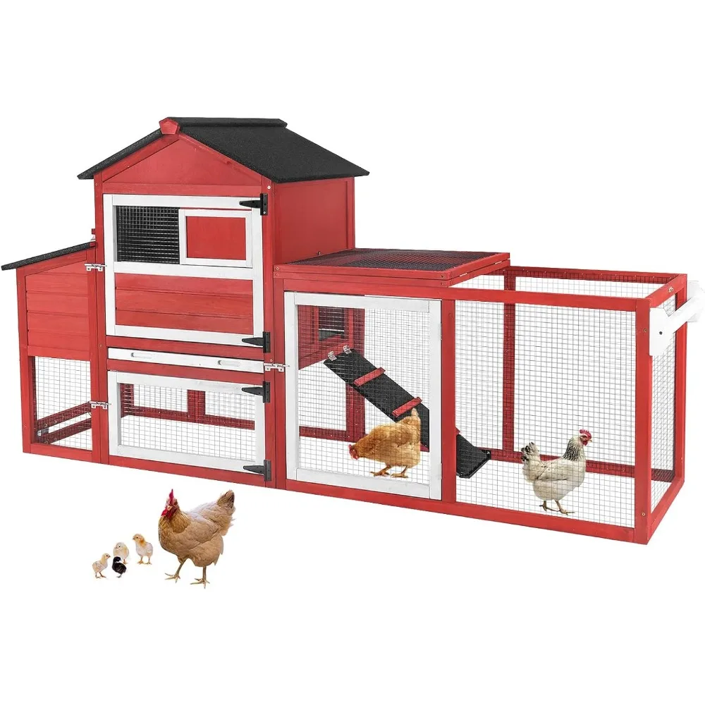 Chicken Coop Expandable Mobile Chicken House for Outdoor with Wheels, Nesting Box, Leakproof Pull-on Tray and UV-Resistant Roof