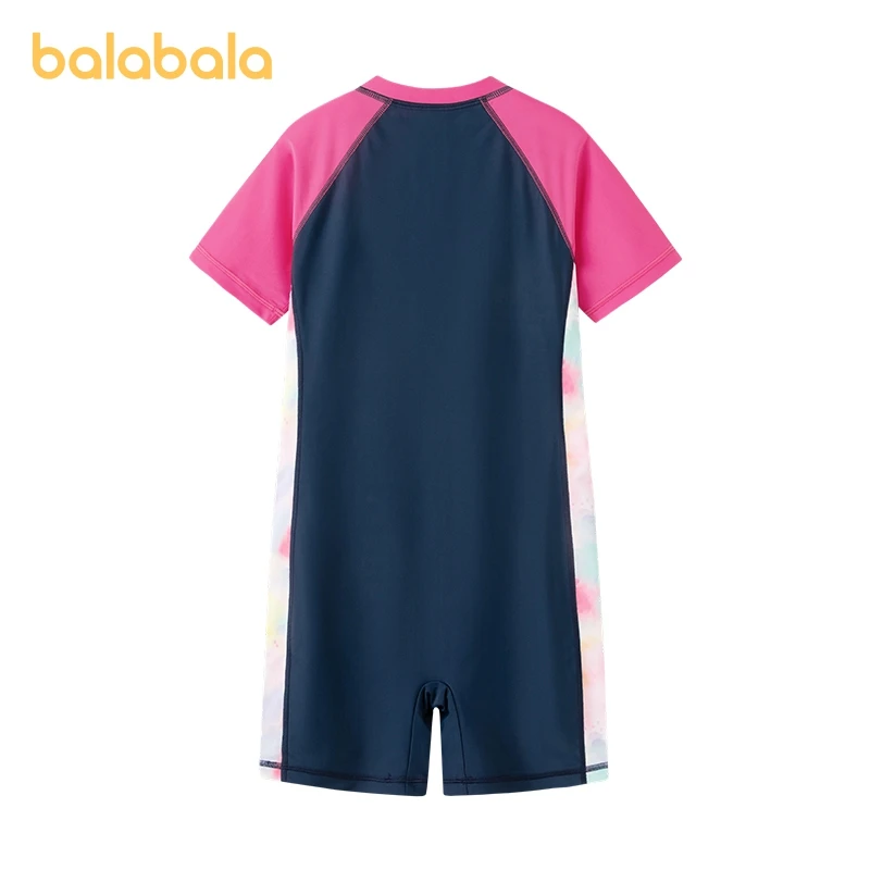 Balabala Swimwear Girls 2024 Summer New Swimwear Older Children Sun Protection One-Piece Swimsuit Color-Block Print Sweet