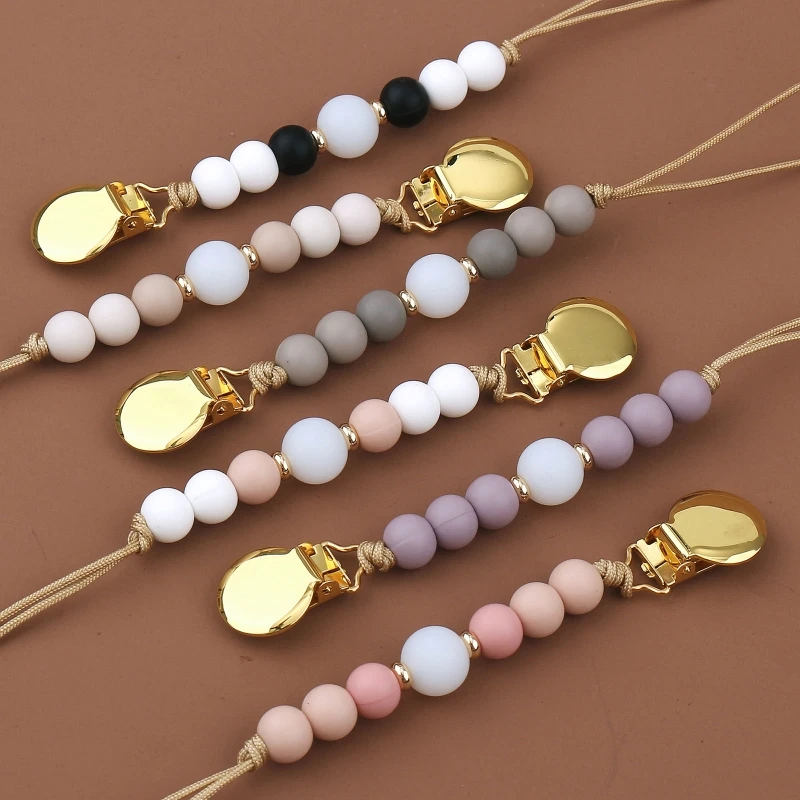 BPA Free Handmade Silicone Beads Baby Pacifier Clips Metal Clip Newborn Dummy Nipple Holder Teething Chain Toy Baby Accessories