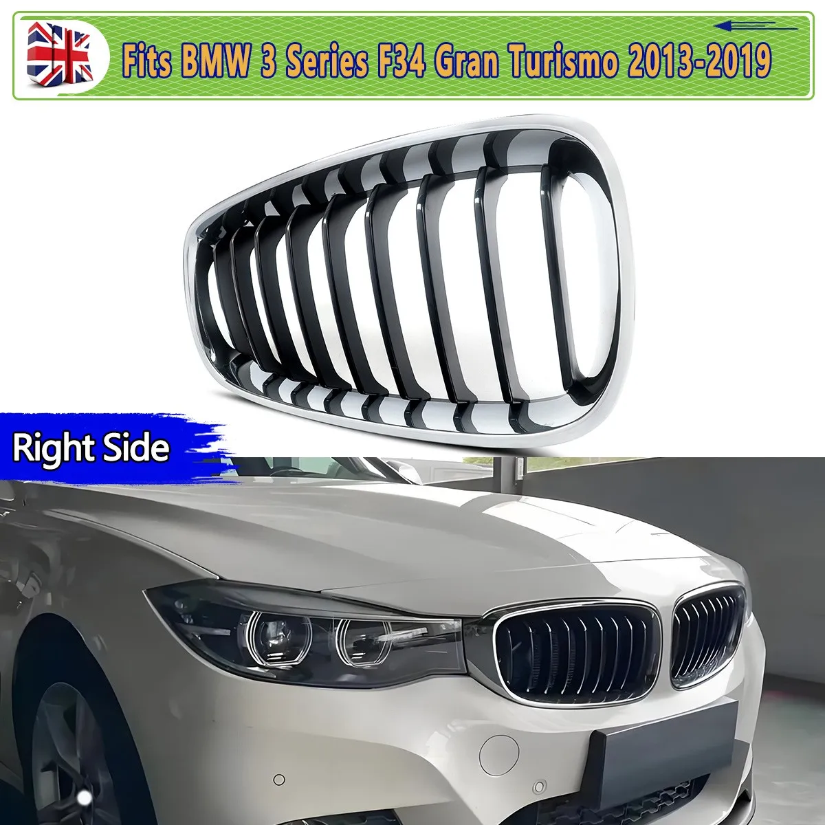 

ПЕРЕДНИЙ БАМПЕР ПРАВОЙ СТОРОНЫ KIDNEY GRILL ДЛЯ BMW 3 SERIES F34 3 Series 318d 320i 330i 340i 2013-2019 GRAN TURISMO Хромированная решетка Ремонт