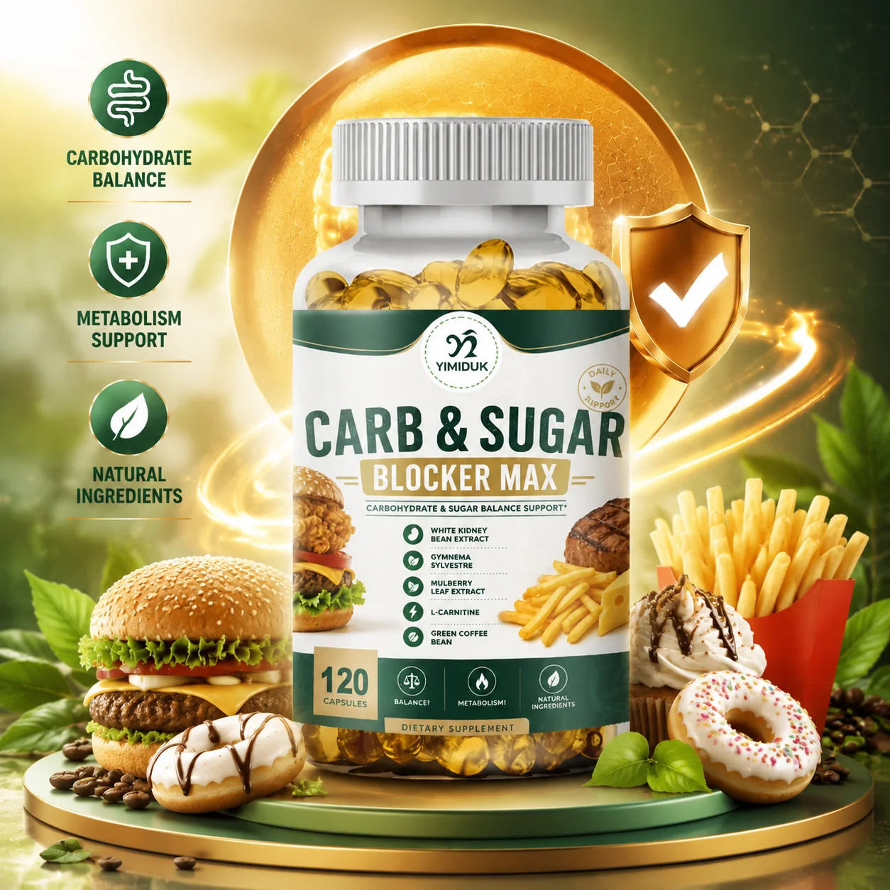 Carb & Sugar Blocker Max Capsules, Block Carb Absorption, Support Control Sugar Intake, Weight Management, Digestion, Metabolism