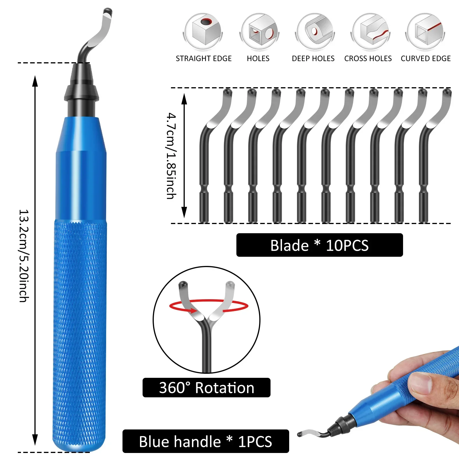 Imagem -06 - Deburring Tool Kit com 10 Lâminas Extras e Alça Alloy Burr Removal Tool Multifuncional Edge Removing Hand Tool