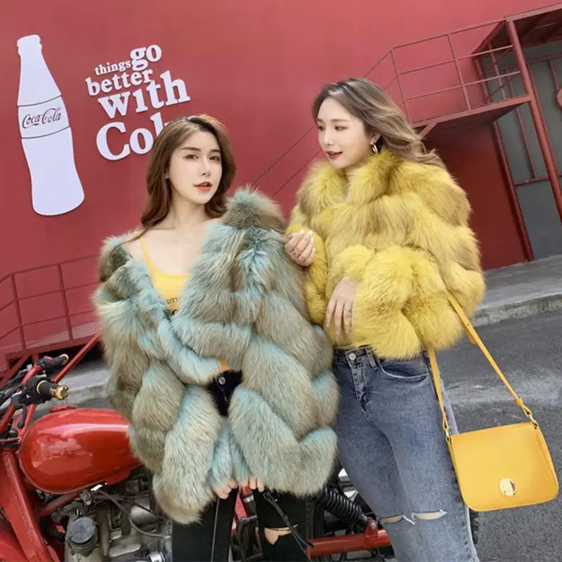 Długi płaszcz z futra damski, krótki krój, nowość zima 2025, młodzieżowy styl, ocieplana kurtka