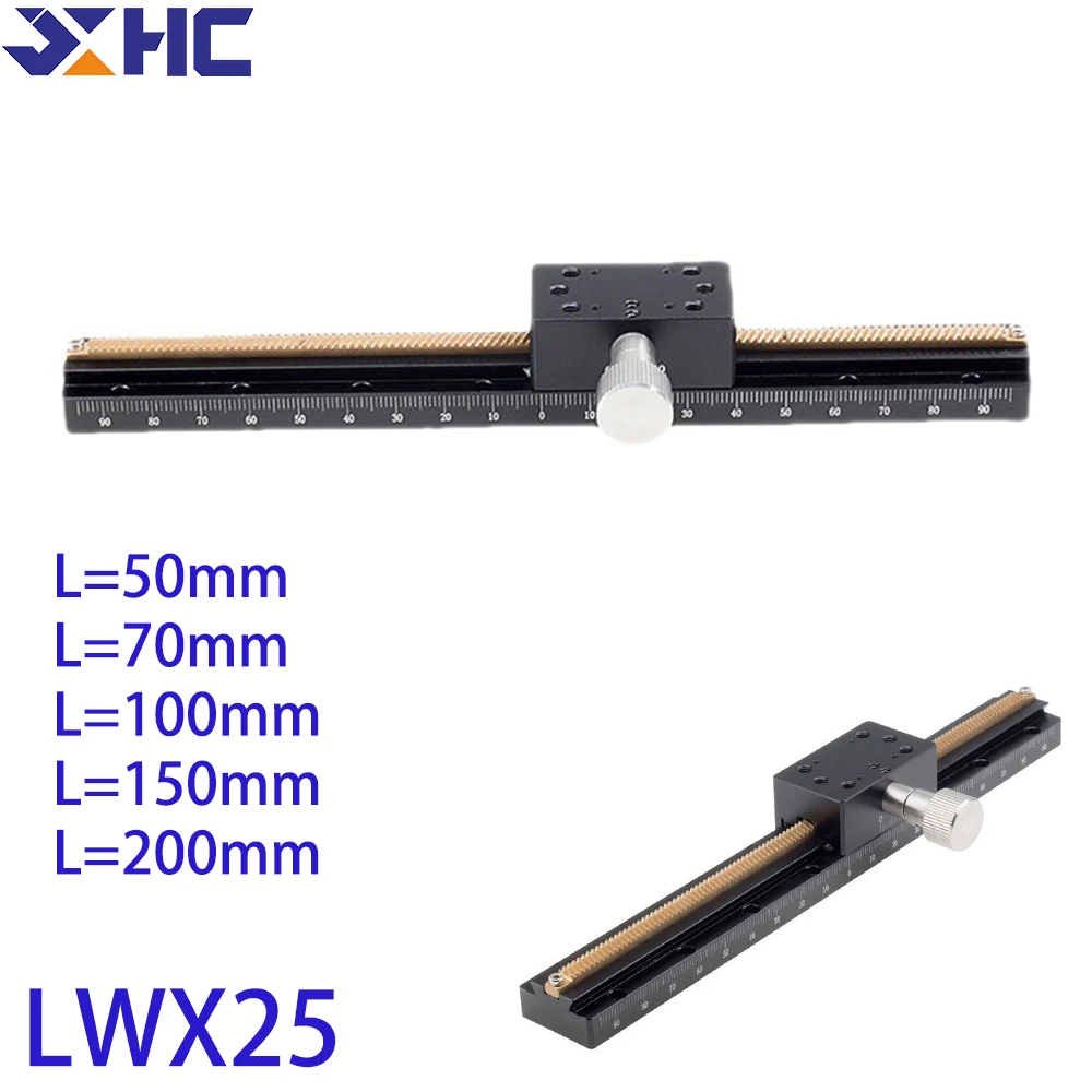 X Axis LWX25 L=50-200mm Long-range Dovetail Groove Trimming Sliding Table Stage Manual Displacement Platform XLWG