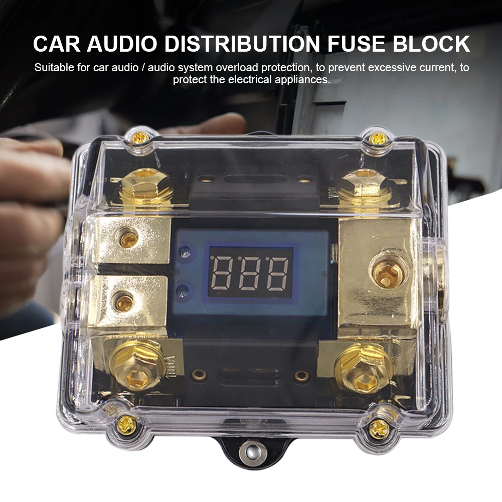 1 Way in 2 Way Out Power Distribution Block with LED Display Stereo Distribution Block Car Stereo Fuse Holder for Truck Vehicle