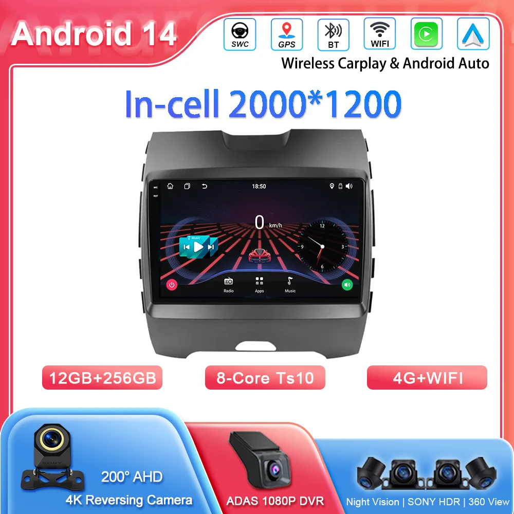 

Android 14 Радио Стерео GPS-навигация Для Ford Ranger 2 Everest 2 Для Ford Edge 2 2015-2018 Автоматический мультимедийный видеоплеер WIFI