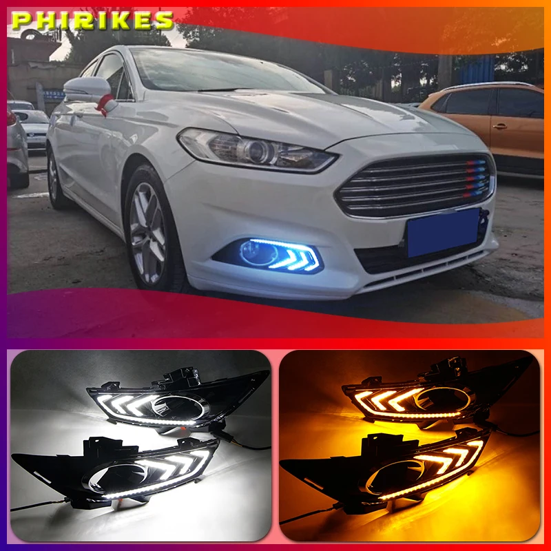 

2PCS Led DRL Daytime Running Light 3 Colors in One Light for Ford Mondeo Fusion 2013 2014 2015 2016 With Fog Lamp Hole