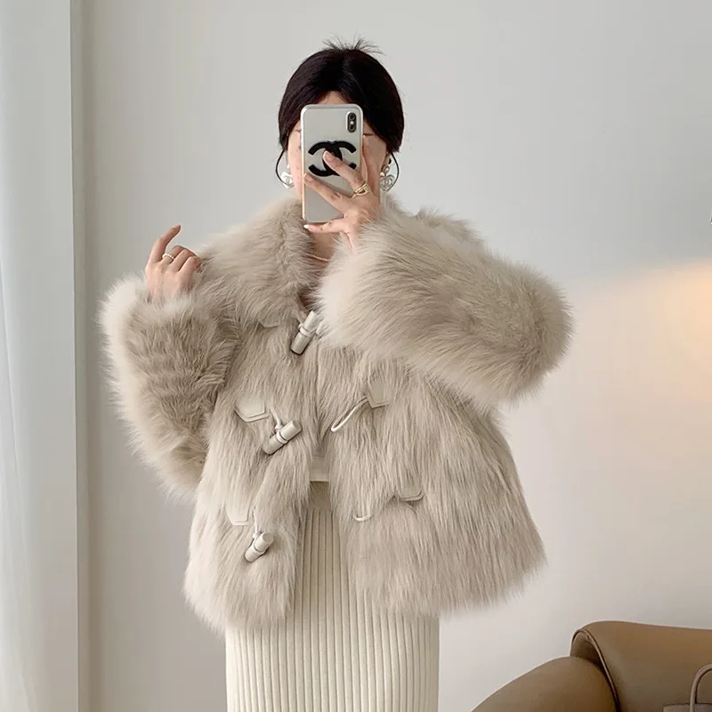 معطف فرو ort Faionable للنساء عالي الجودة للشباب للخريف والشتاء Sle Thiened طويل Sve فني مع قبعة