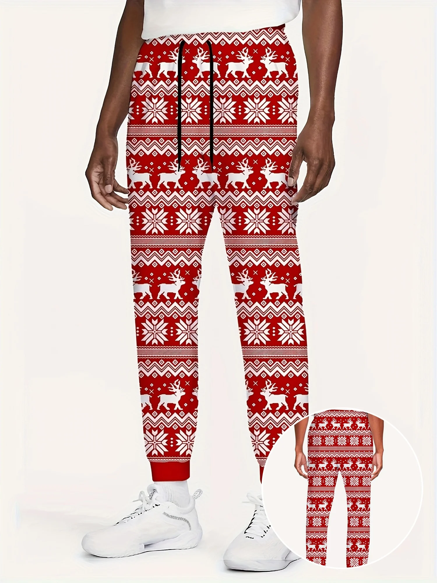 

Мужские спортивные штаны 2025 года, джоггеры из полиэстера с рождественской графикой, облегающие повседневные брюки для отдыха с карманами, весенне-осенняя уличная одежда