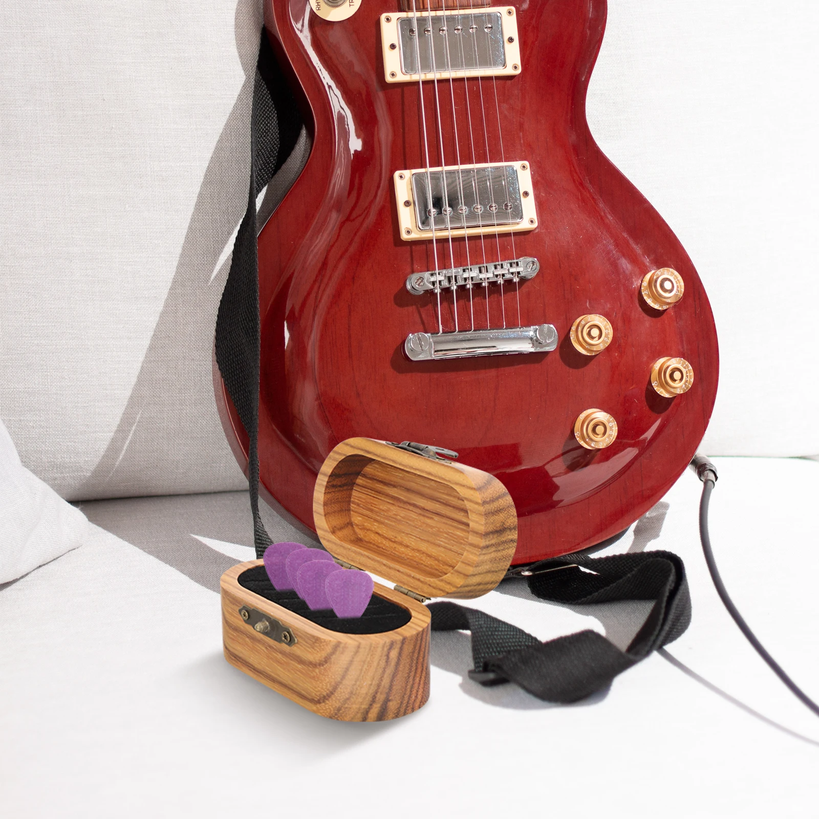 

Wooden Guitar Pick Container Acoustic Electric Bass Plectrum Storage Box H made ganizer Portable Picks Case Musical