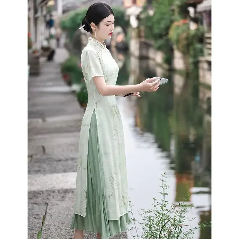 

Chinese Qipao Youth Style Elegant Cheongsam Dress Lady Oriental Style Cheongsam Dress Women Improved Daily Hanfu Qipao Dress