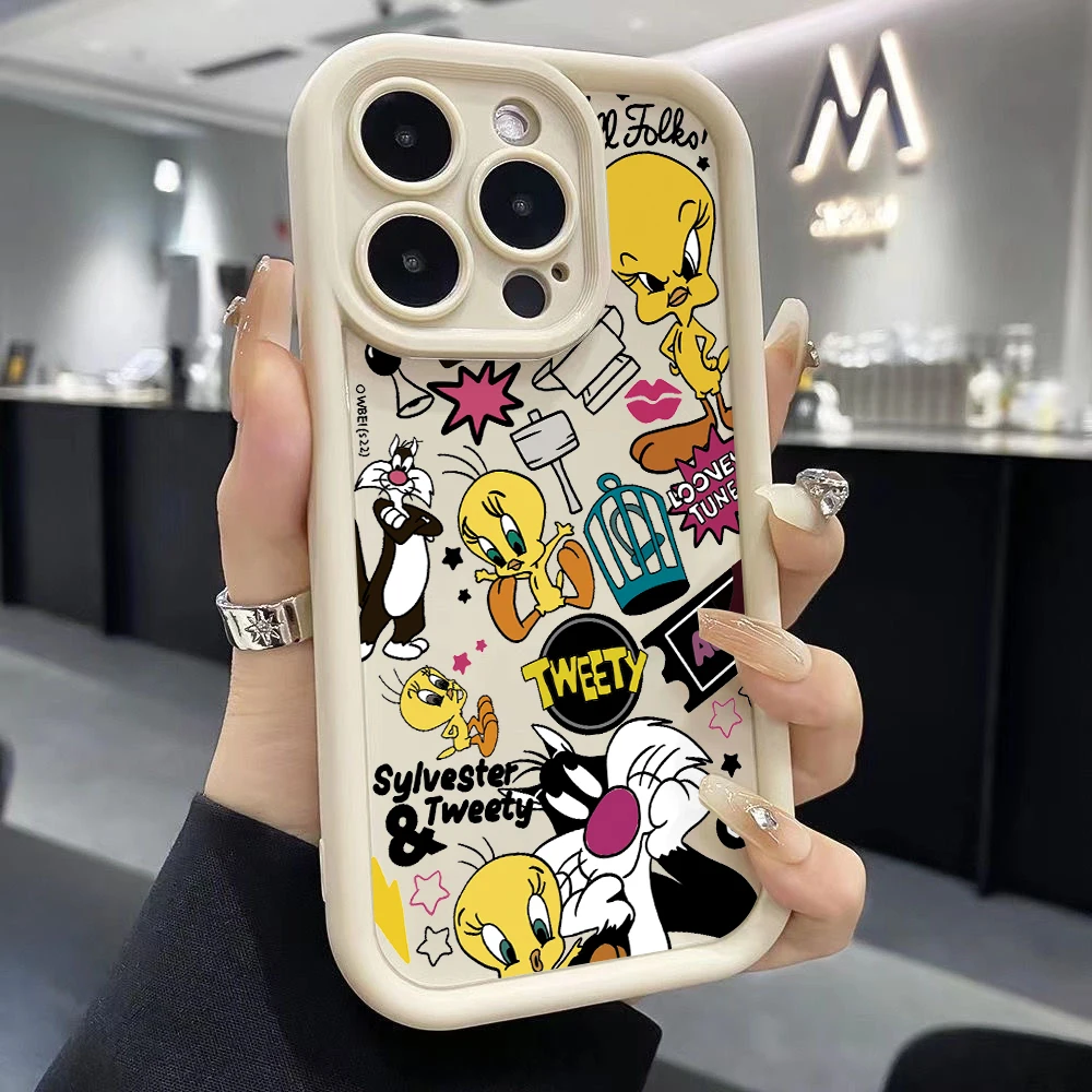 Funny TweetyBirds Sylvesters Phone Case for iPhone 16 15 14 Plus 13 12 11 iPhone16 iPhone13 Pro Max X Xs XR 8 7 Soft TPU Cover