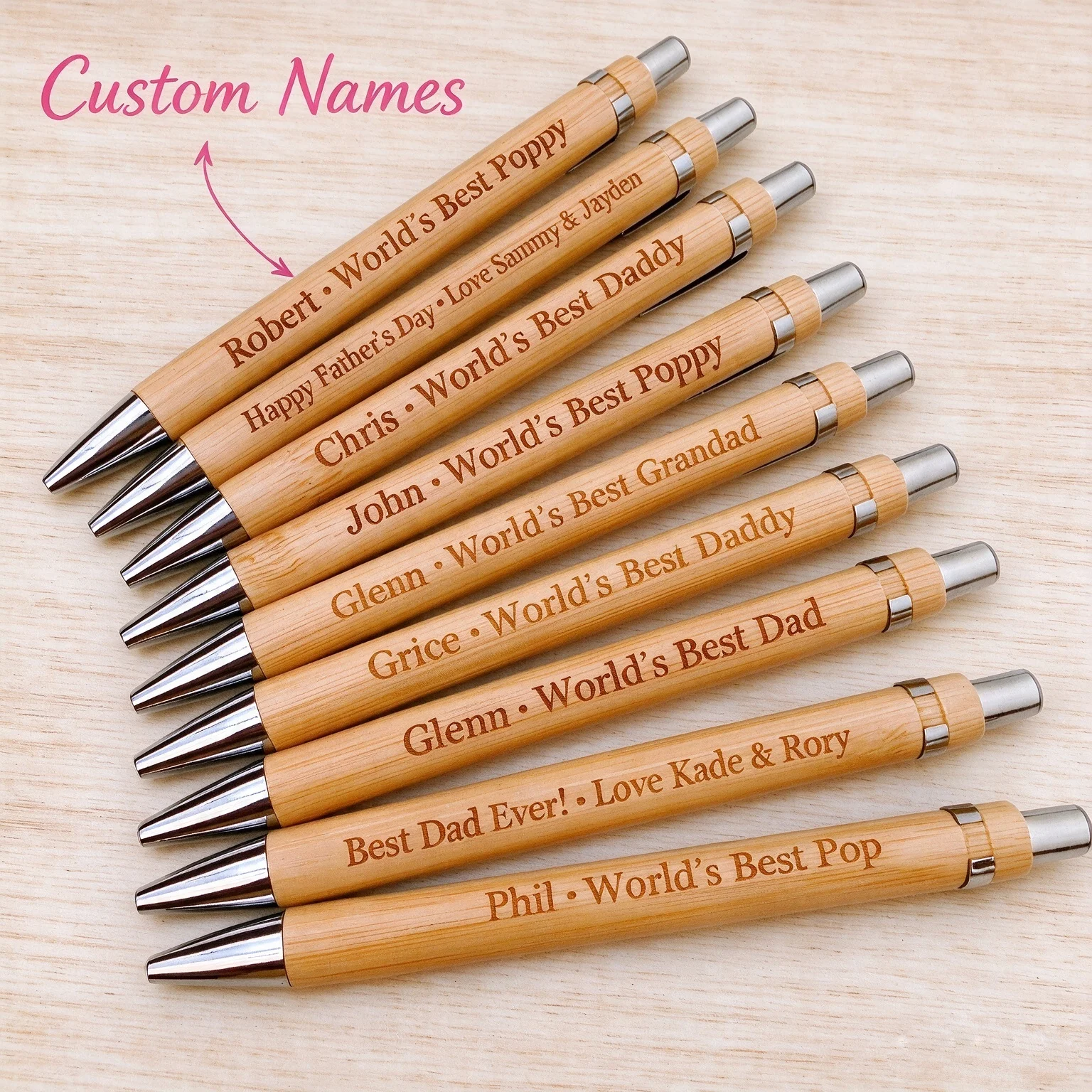Bulk Pack Laser Engraved Custom Bamboo Ballpoint Pens Smooth Writing Ideal for School Office Promotional Use - 20/50/110 Pcs