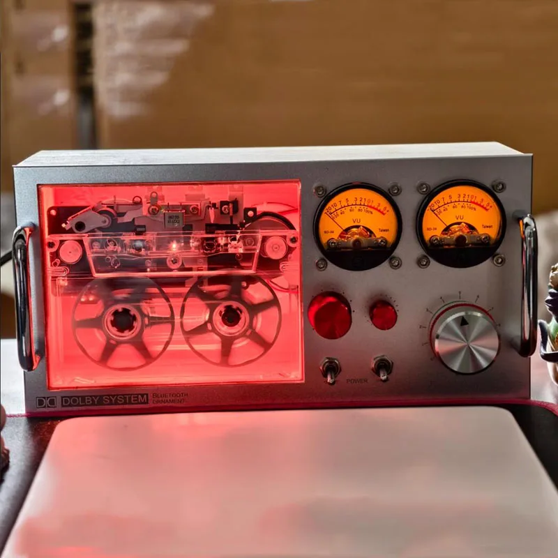 Desktop Audio Reactive Atmosphere Light VU Meter Decor Retro Tape Cassette Bluetooth APP Control USB Powered (Transparent Case)