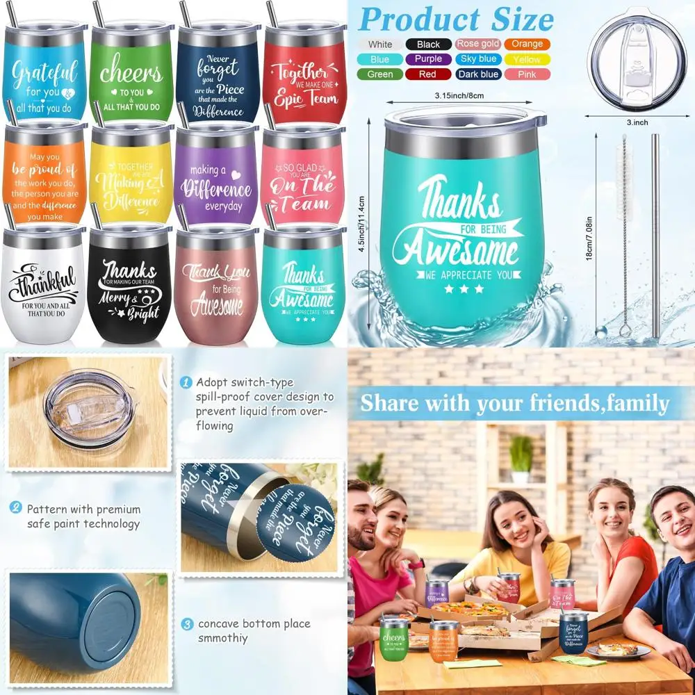 

Стакан для вина Colaborative Team Appreciation — изолированный подарок «Спасибо» на 12 унций для коллеков — унисекс