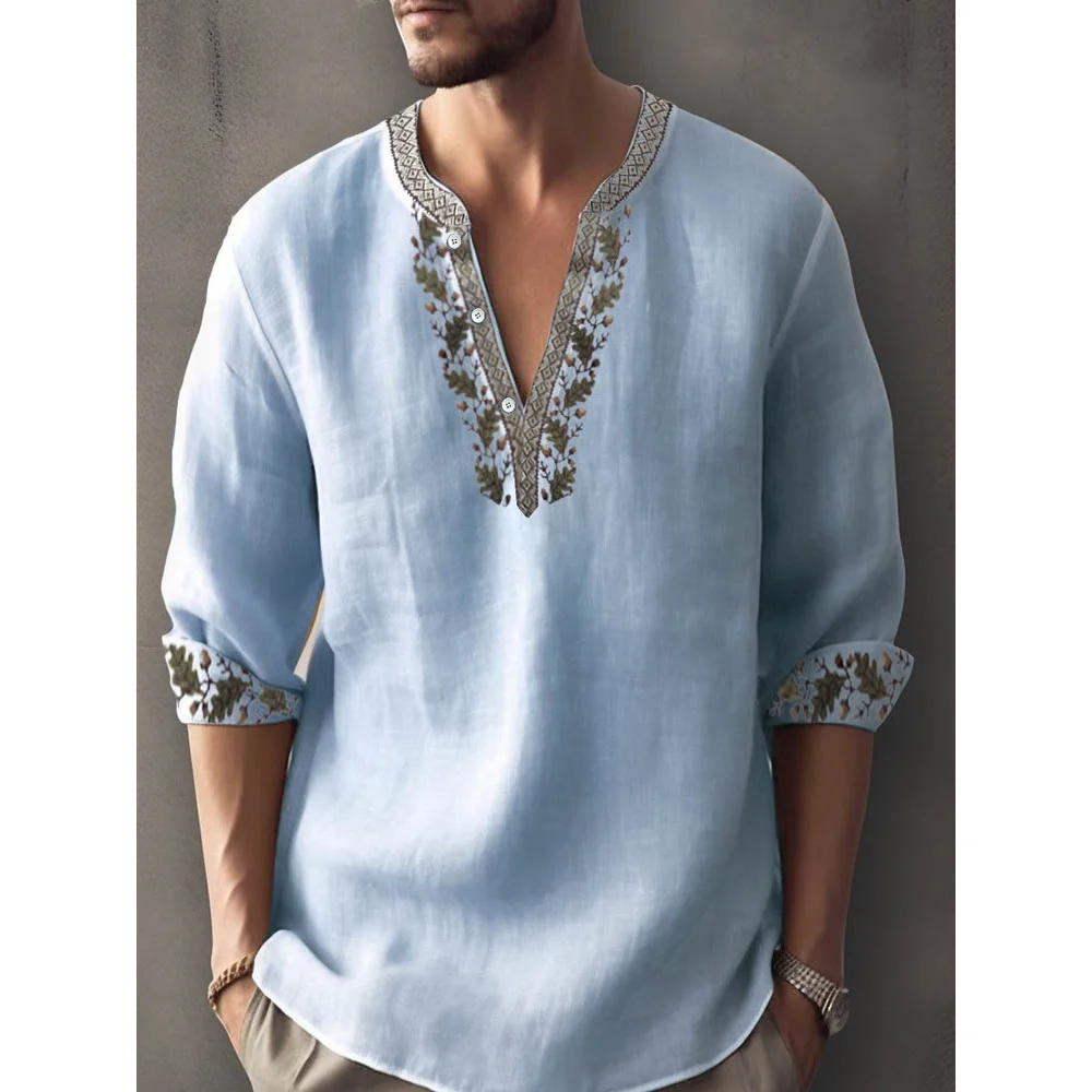 

Men's 3D Print V-neck Pullover Shirt Loose Casual Long Sleeve Vintage Streetwear Oversized Fashion 2025