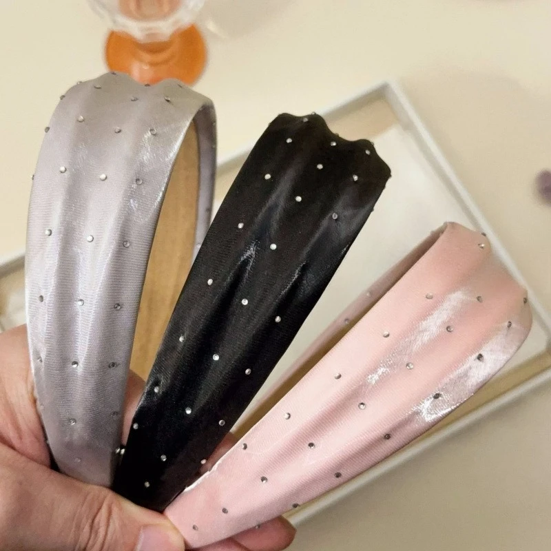 

Velvet Satin Headband Women Rhinestone Decor Shiny Hairband Fashion Accessory Stylish Hair Band Elegant Hairpiece