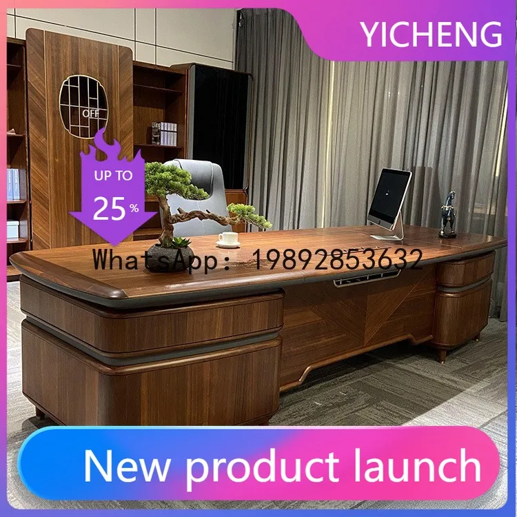 LYY New Chinese Style Boss Desk Walnut Solid Wood Executive  Fashionable Modern Manager Desk Office Large