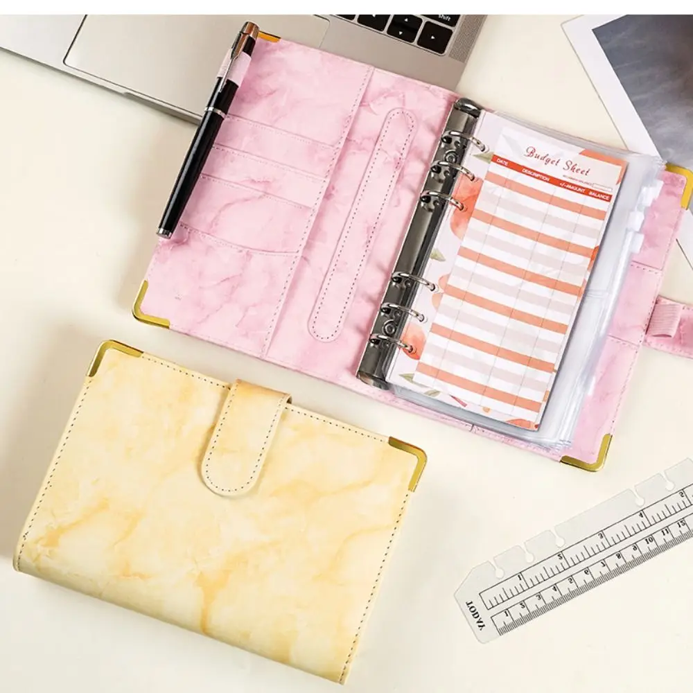 Marbling ประหยัดเงิน Binder PU ผู้ถือบัตร Savings Challenges Book ทนทาน Money Planner งบงบประมาณหนังสือนักเรียน