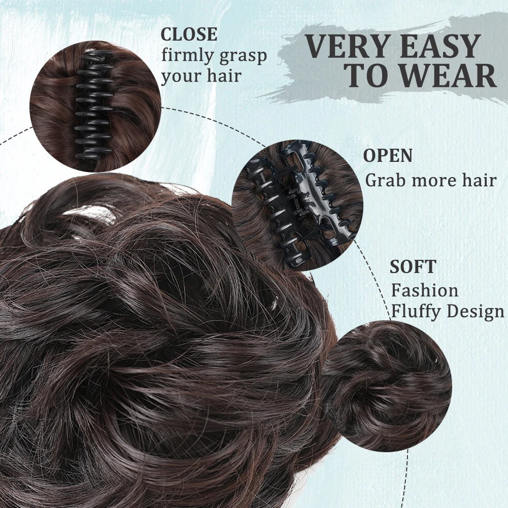 Messy Hair Bun Extensions Synthetic Claw Clip Messy Bun Ponytail Wavy Curly Chignon Tousled Updo Hairpieces for Women Girls