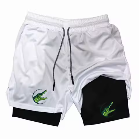 Men Casual Beach Pants Running Shorts 2 in 1 Double-deck Sport Shorts Sportswear Gym Fitness Short Pants Summer Men Clothing